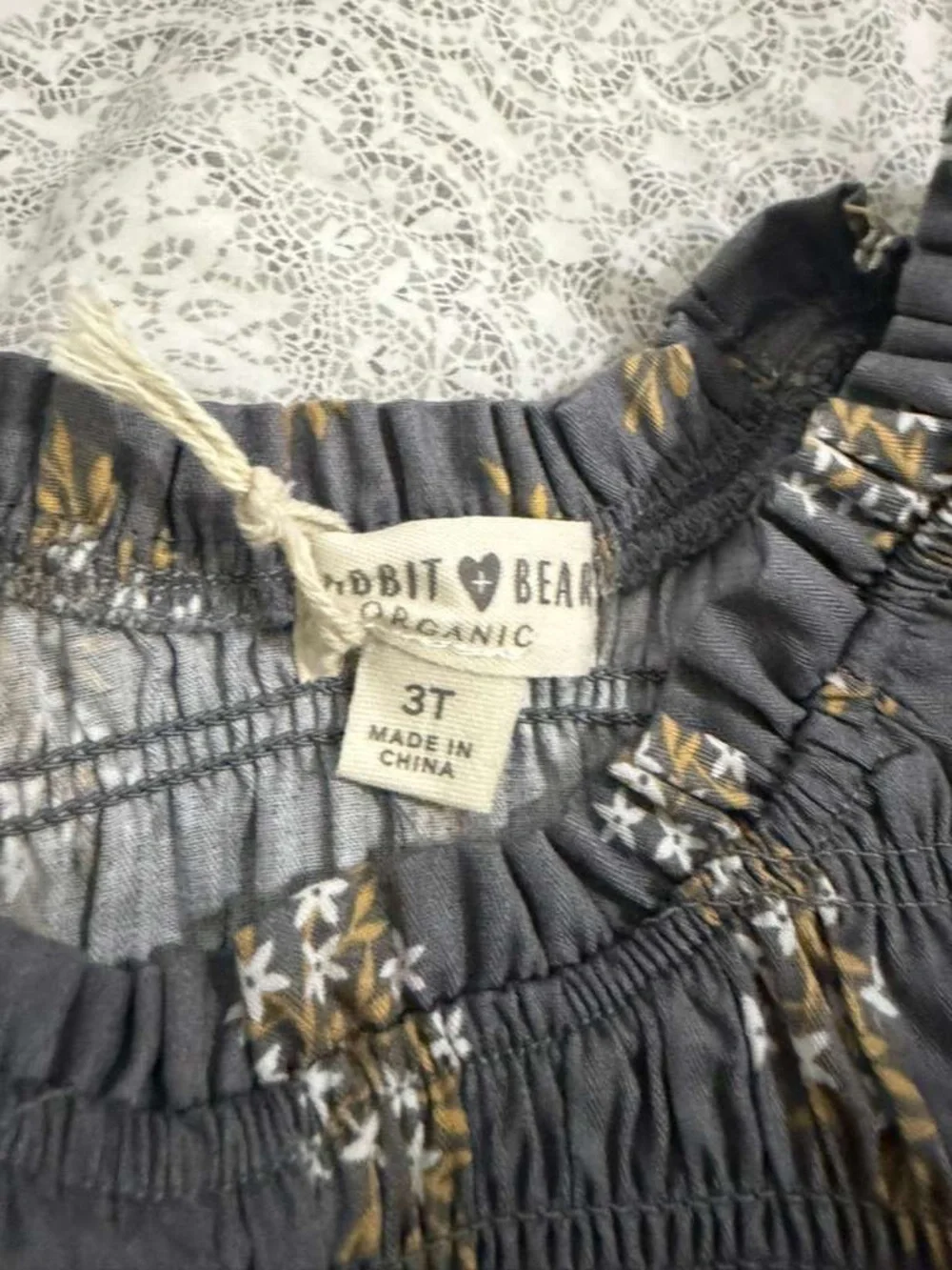 Girls Grey Floral Smocked Tiered Dress